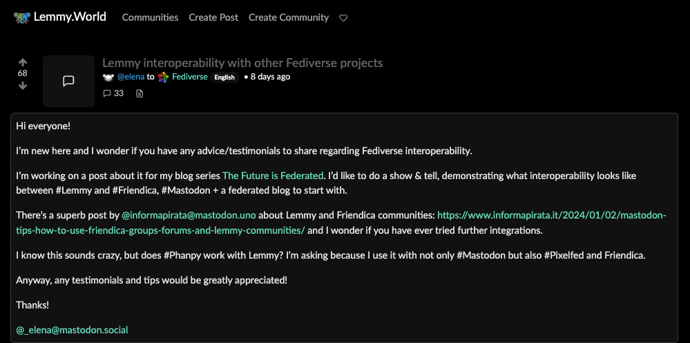 a screenshot of my first post on Lemmy