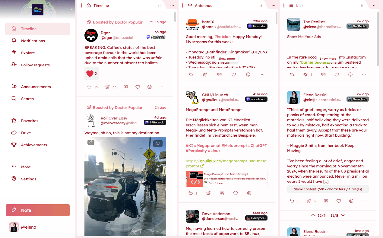 a screenshot showing a custom 3-column deck on Sharkey