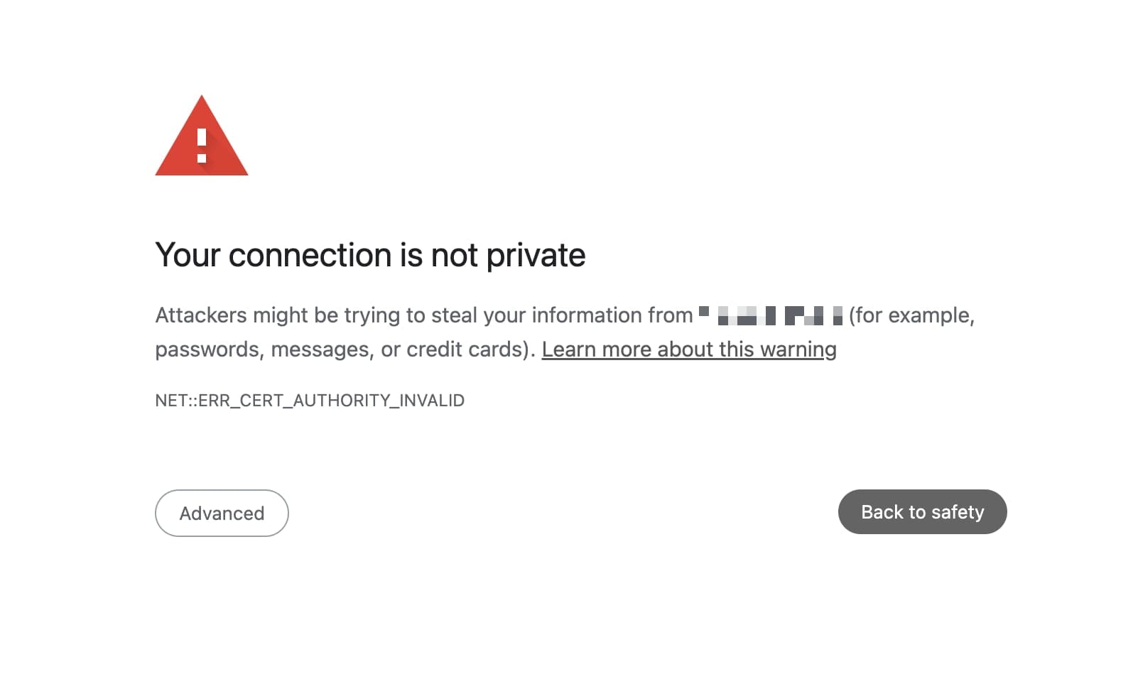 a browser warning that says "your connection is not private"