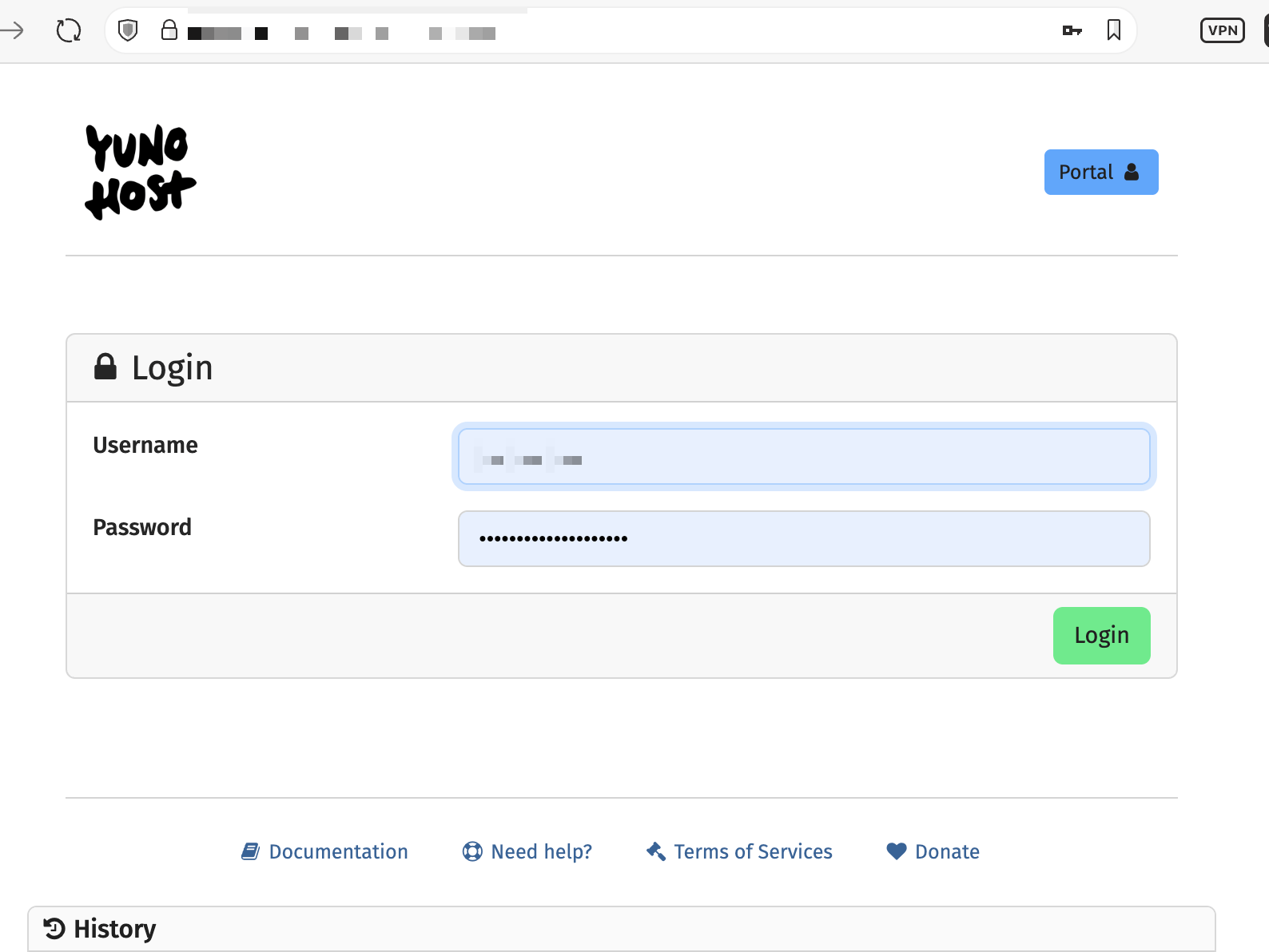 a screenshot of the login screen for the YunoHost system