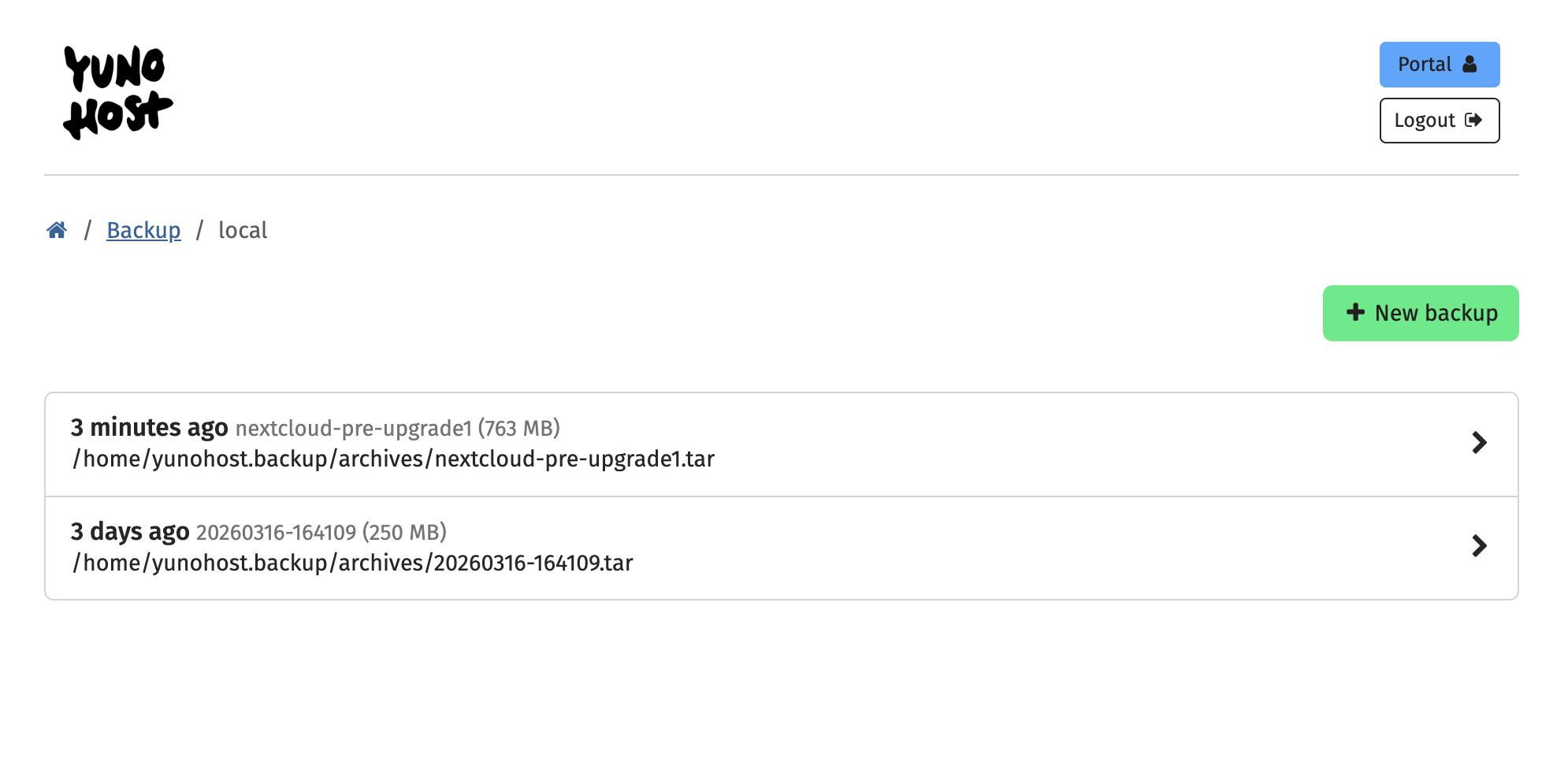 a screenshot showing next-cloud-pre-upgrade on my Backup page