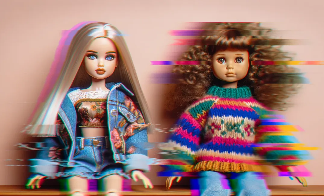 A photo realistic illustration of a Barbie doll next to a more wholesome doll 