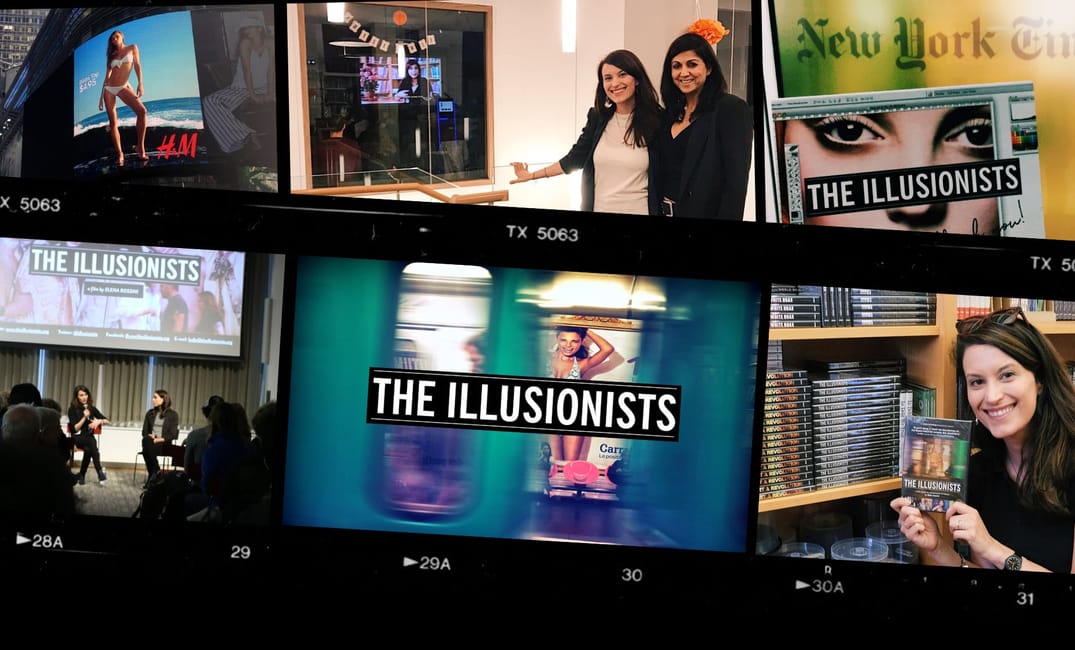 A collage of photos showing various screenings and key moments from the documentary The Illusionists