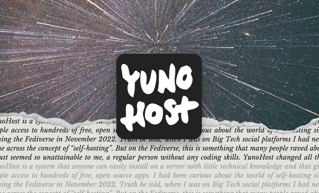 a montage showing the YunoHost logo over the picture of space